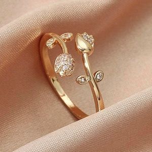 Restock- Floral Cuff Ring with Rhinestones